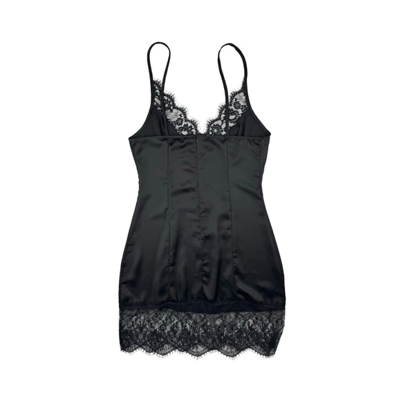 MY STYLE MODE Black Lace Trim Satin Mini Dress - Picture 2 of 9
